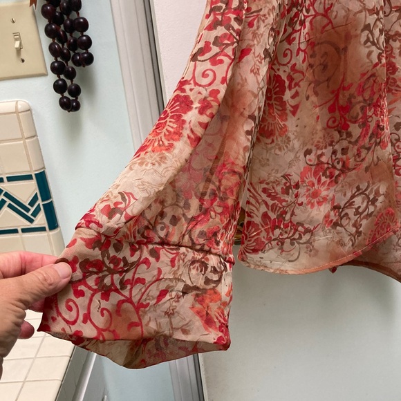 Red and Tan Floral Sheer Kimono - Picture 2 of 4